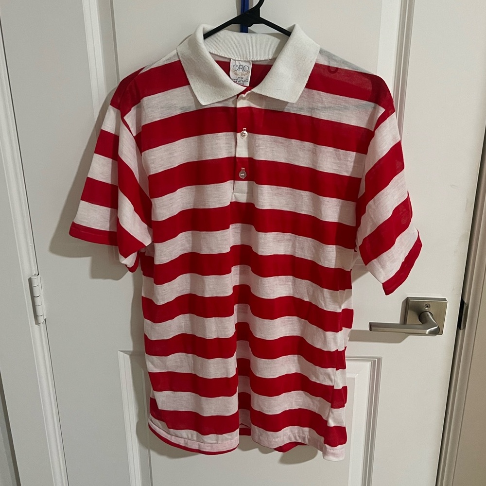 Vintage Oro Red and White Striped Polo Shirt